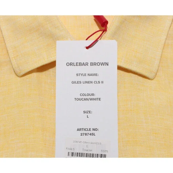 Orlebar Brown NWT Giles Casual Button Down Shirt Size L in Yellow 100% Linen